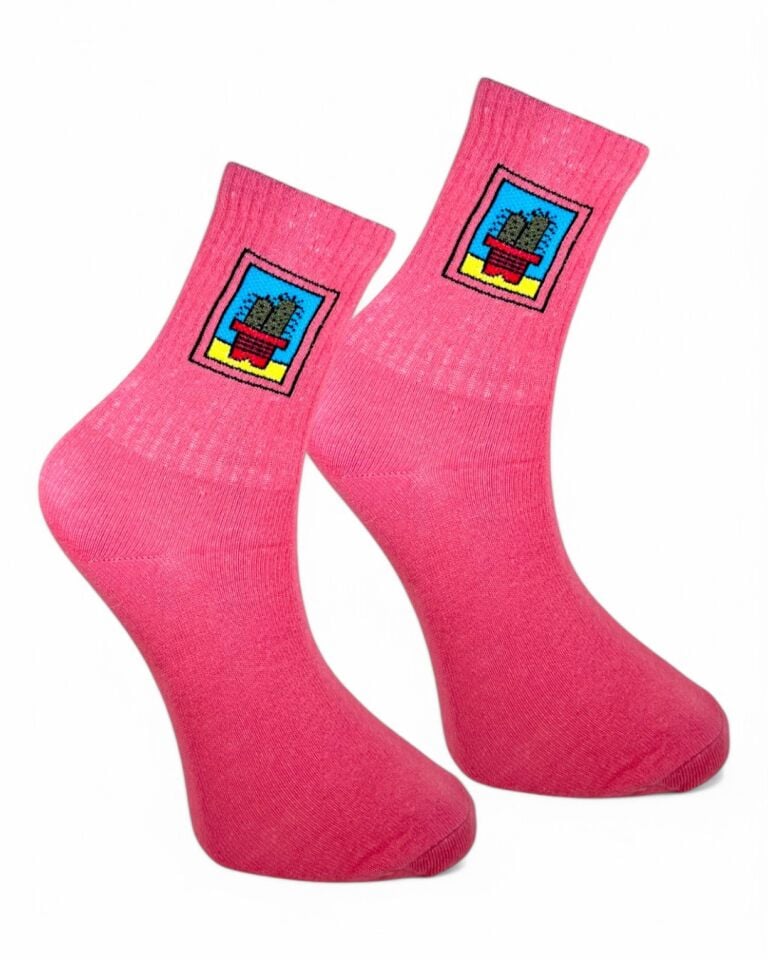 Kaktüs Detaylı Pembe Kolej Çorap
