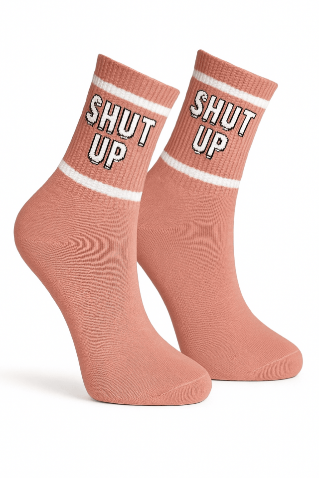 Shut Up Yazılı Pembe Kolej Çorap