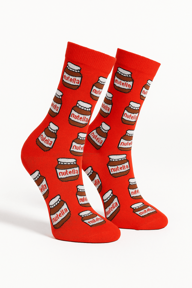 Nutella Desenli Kırmızı Kolej Çorap