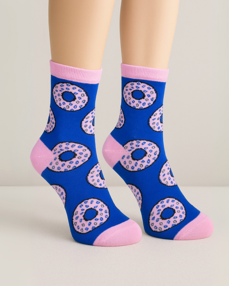 Donut Desenli Mor - Pembe Renkli Kolej Çorap